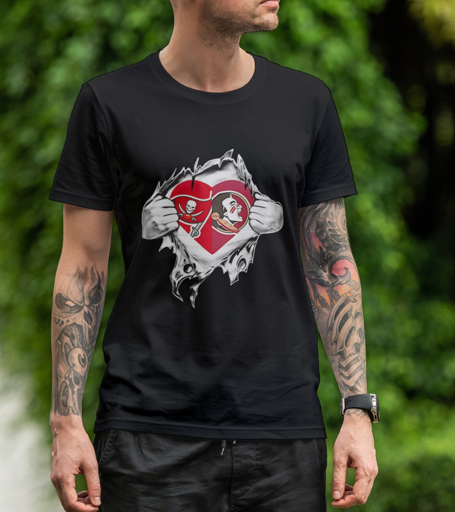 Tampa Bay Buccaneers Florida State Seminoles Heart Fans T-Shirt