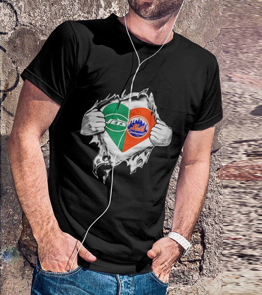 New York Jets Mets Heart Fan MLB Passion T-Shirt