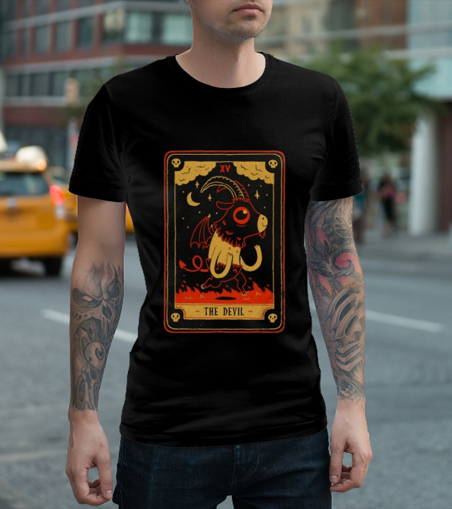 The Devil Tarot Card XV Occult Goat Satanic Gothic Baphomet T-Shirt