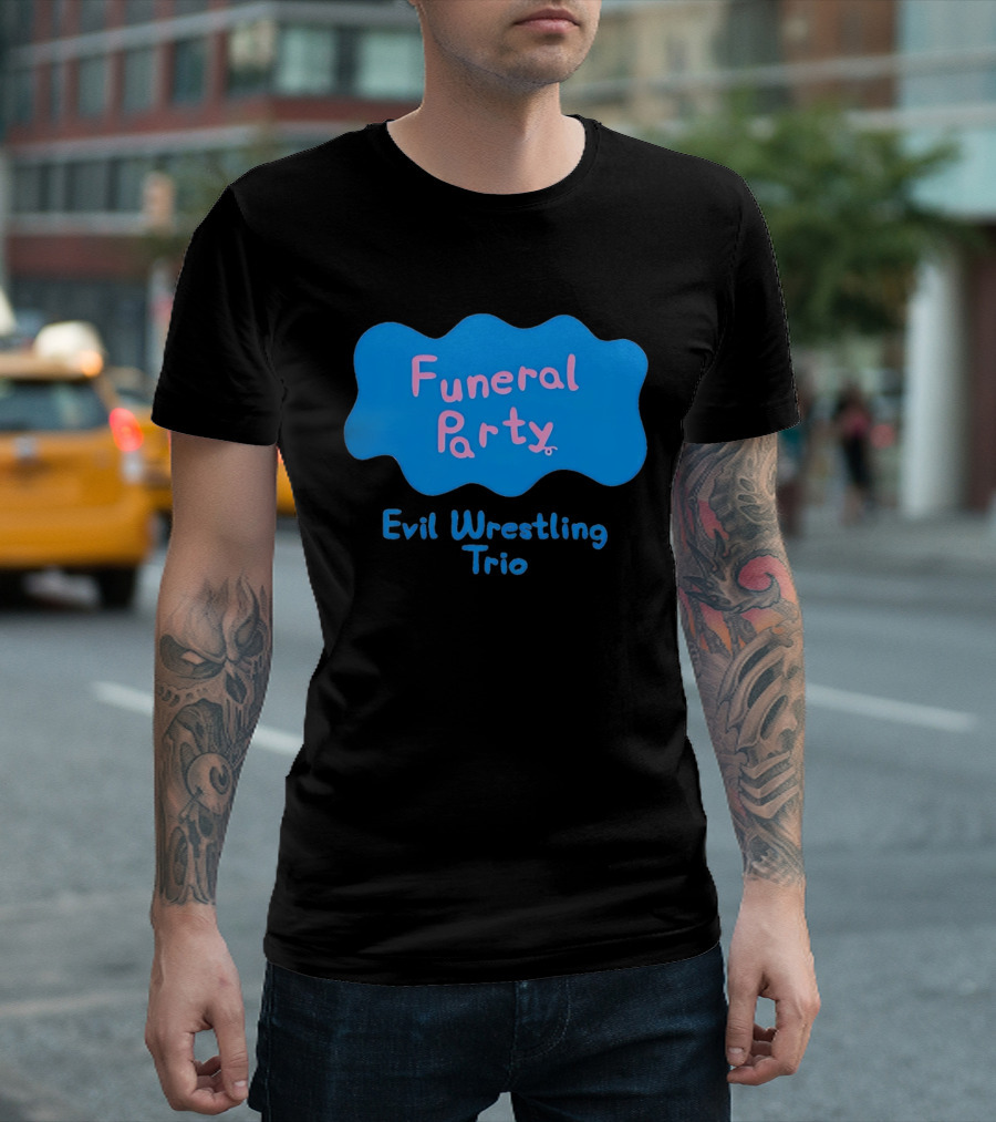 Funeral Party Evil Wrestling Trio Retro Blue Pink T-Shirt