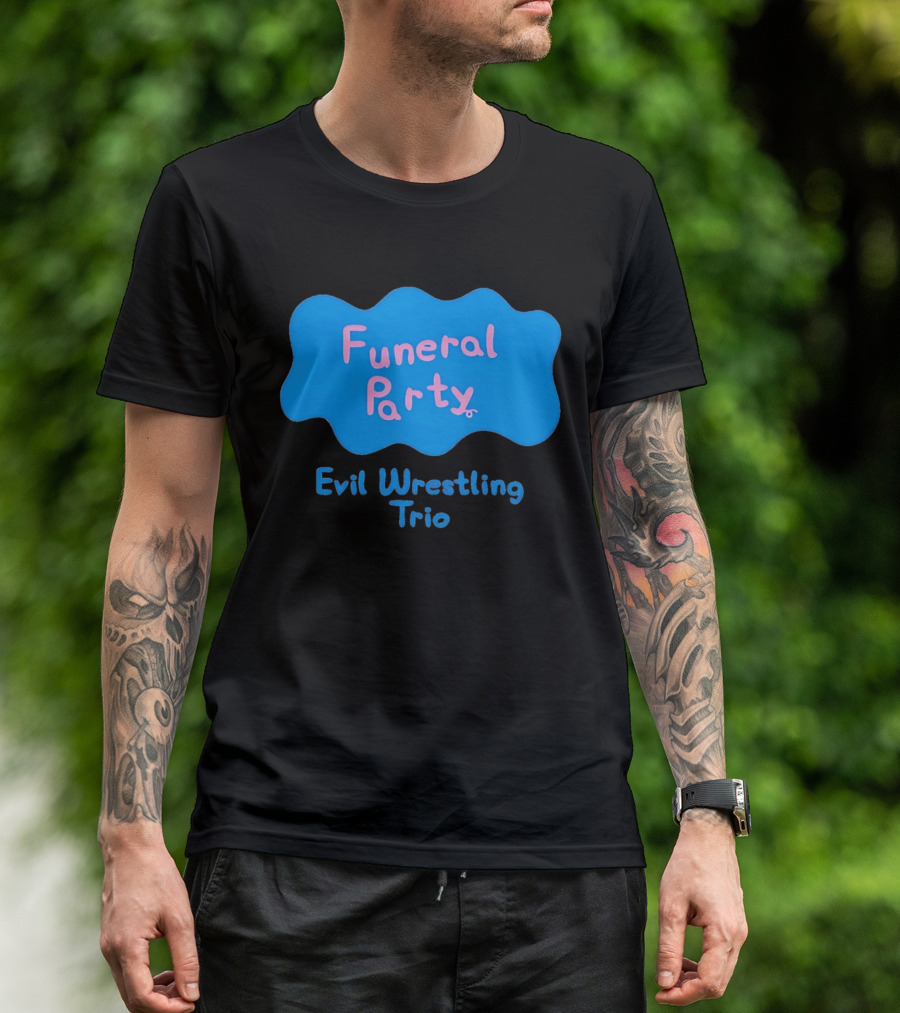 Funeral Party Evil Wrestling Trio Retro Blue Pink T-Shirt