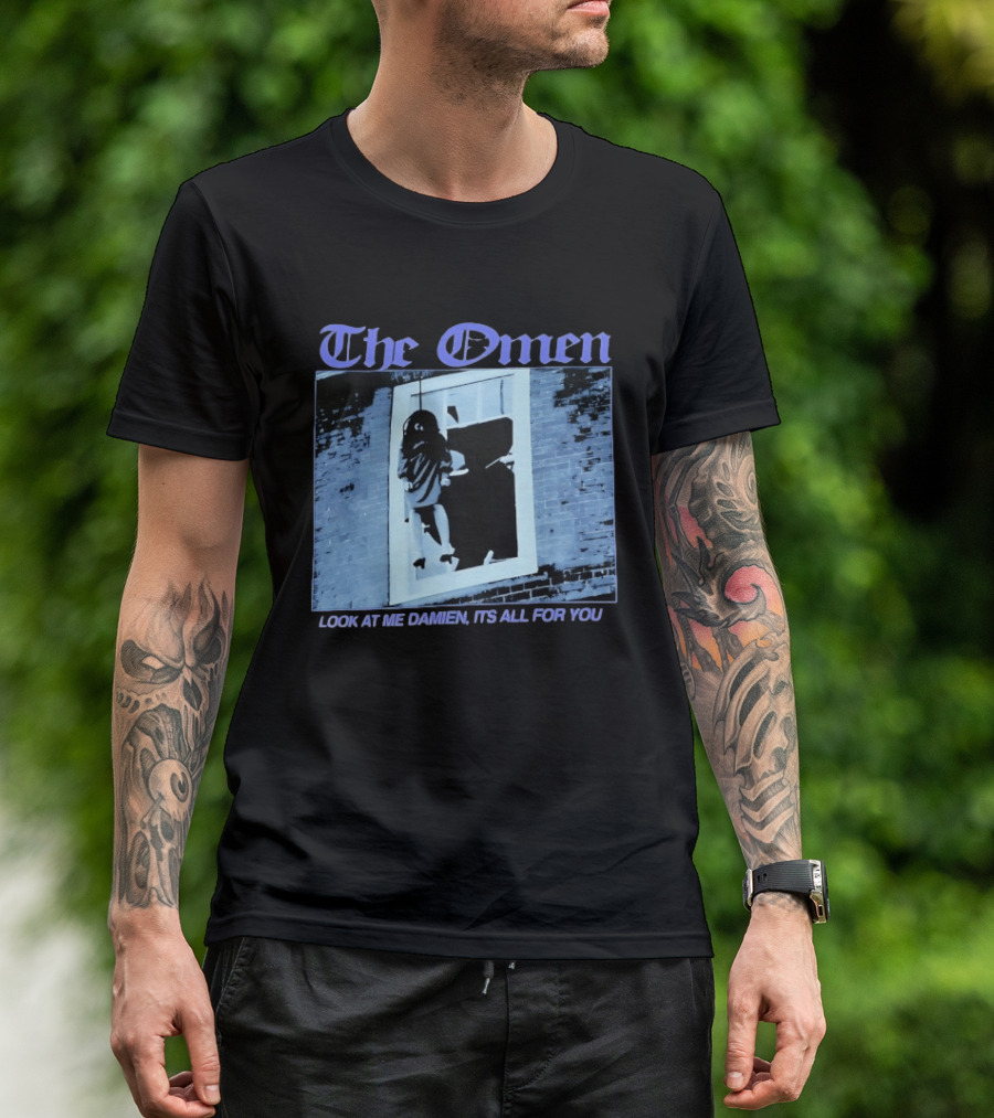 The Omen Look At Me Damien It's All For You Classic Horror Scene T-Shirt