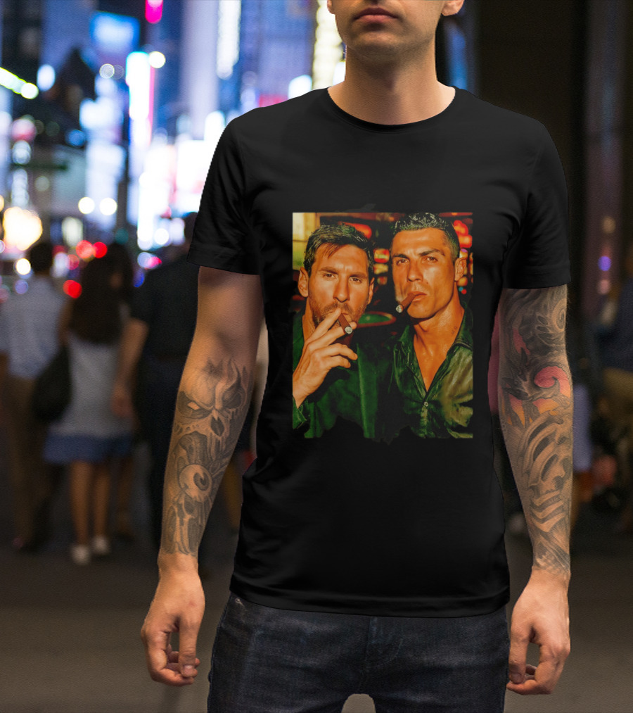 Lionel Messi Cristiano Ronaldo Cigar GOATs Smoking Iconic Duo T-Shirt