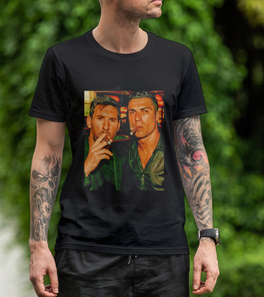 Lionel Messi Cristiano Ronaldo Cigar GOATs Smoking Iconic Duo T-Shirt