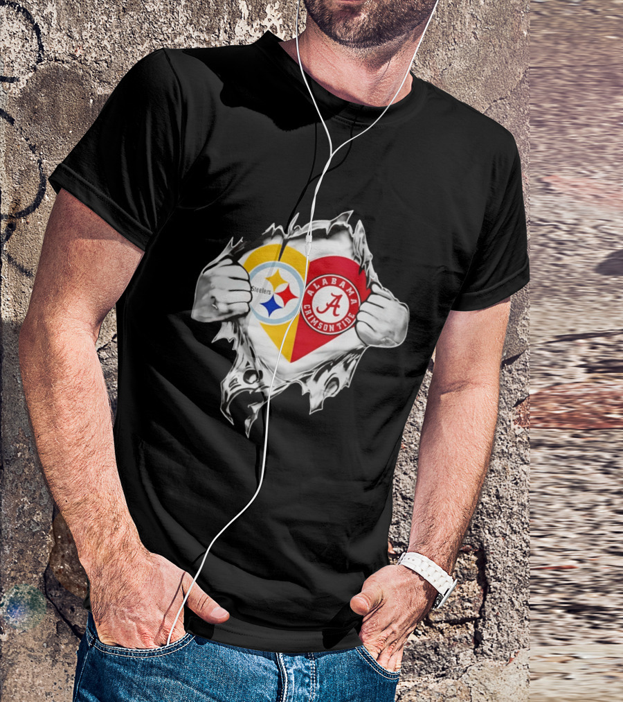 Pittsburgh Steelers Alabama Crimson Tide Heart Dual T-Shirt