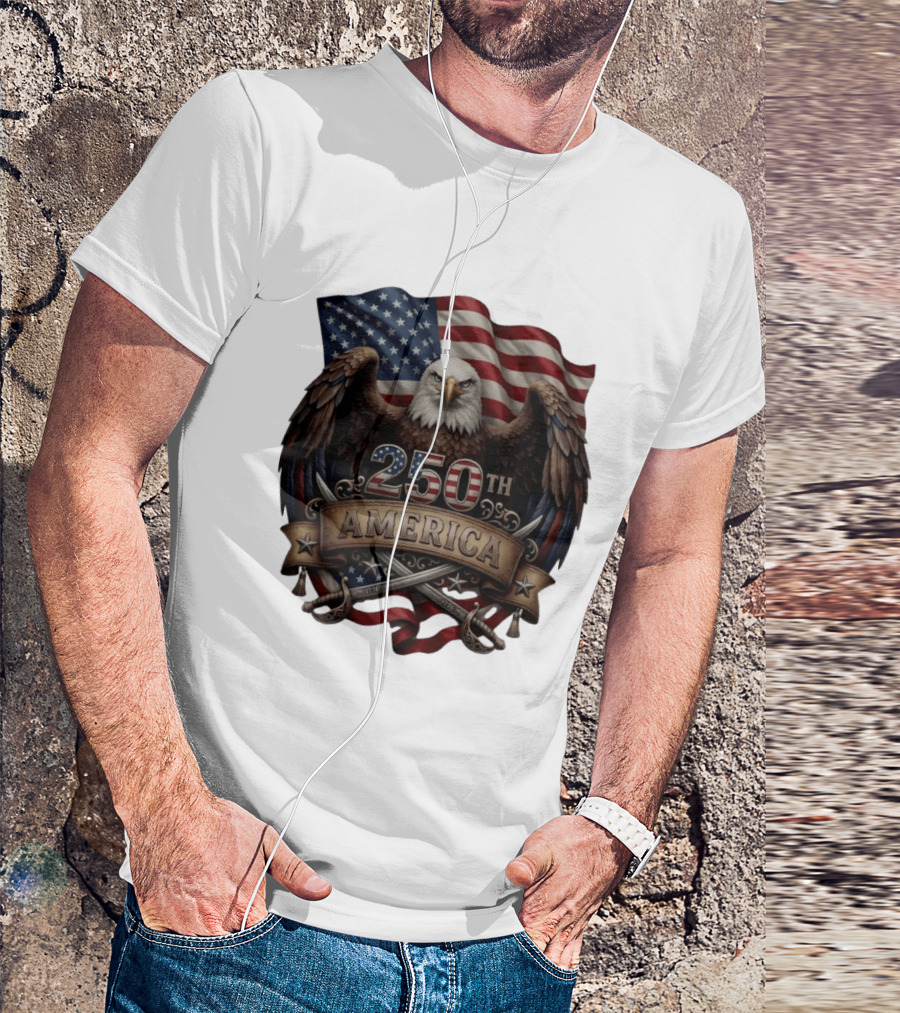 Patriotic Bald Eagle USA Flag America 250th Anniversary T-Shirt