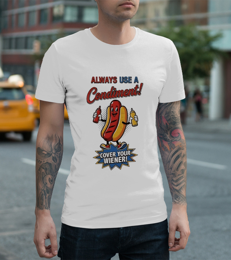 Always Use A Condiment Cover Your Wiener Hot Dog T-Shirt