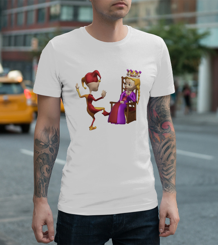 Jester Queen Medieval Royalty Scene With Court Entertainer And Regal Throne T-Shirt