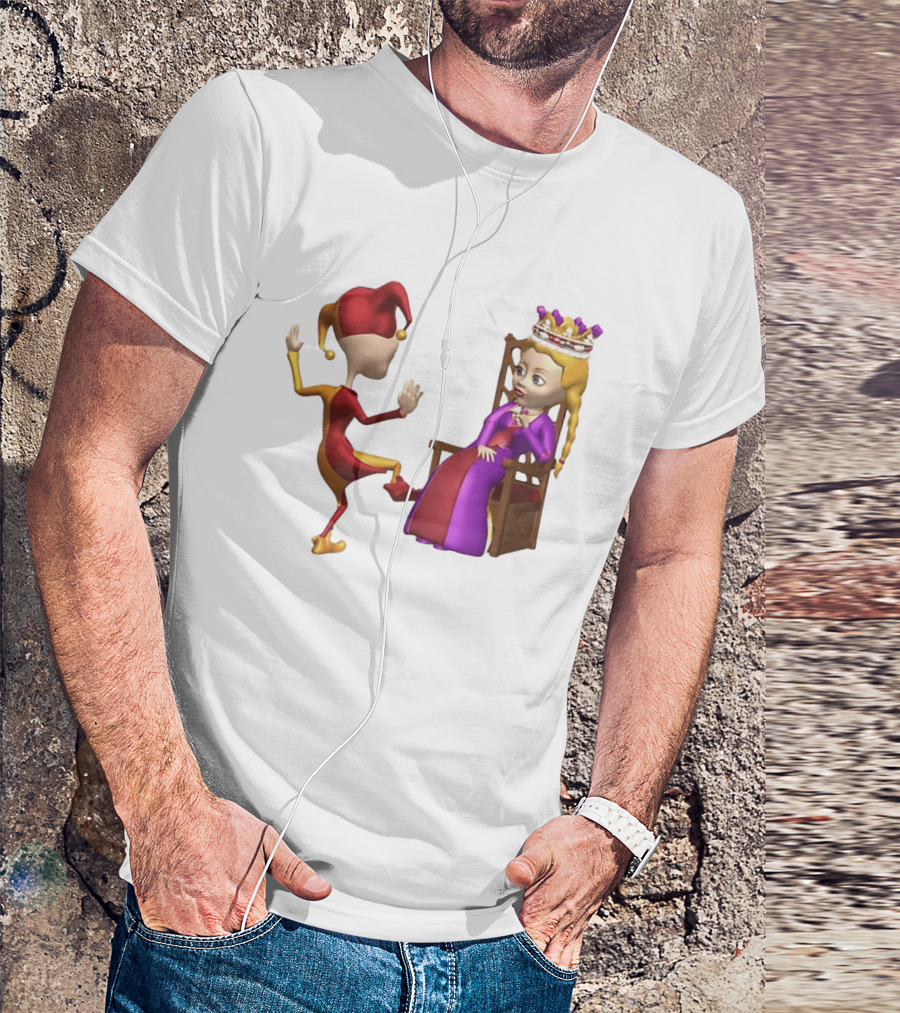 Jester Queen Medieval Royalty Scene With Court Entertainer And Regal Throne T-Shirt