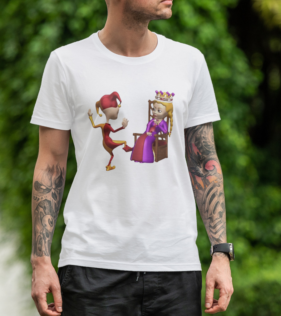 Jester Queen Medieval Royalty Scene With Court Entertainer And Regal Throne T-Shirt