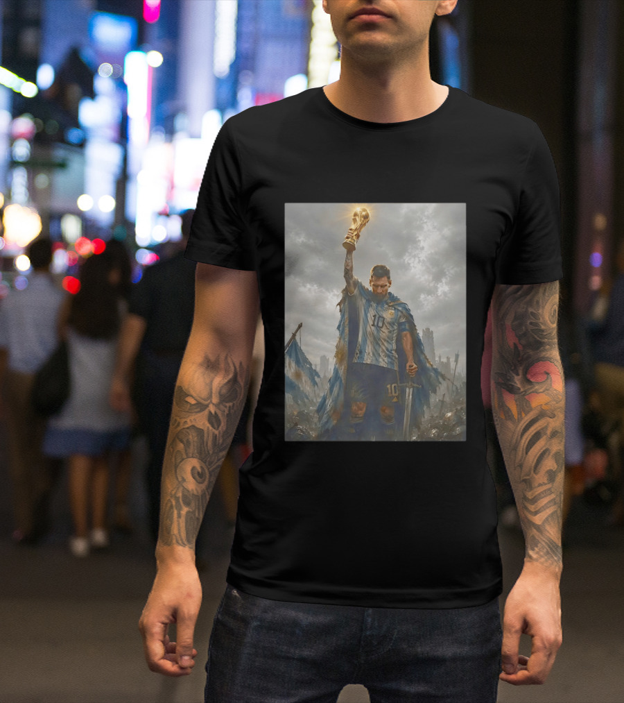 Lionel Messi Raising Trophy Argentina Number 10 Football Legend T-Shirt