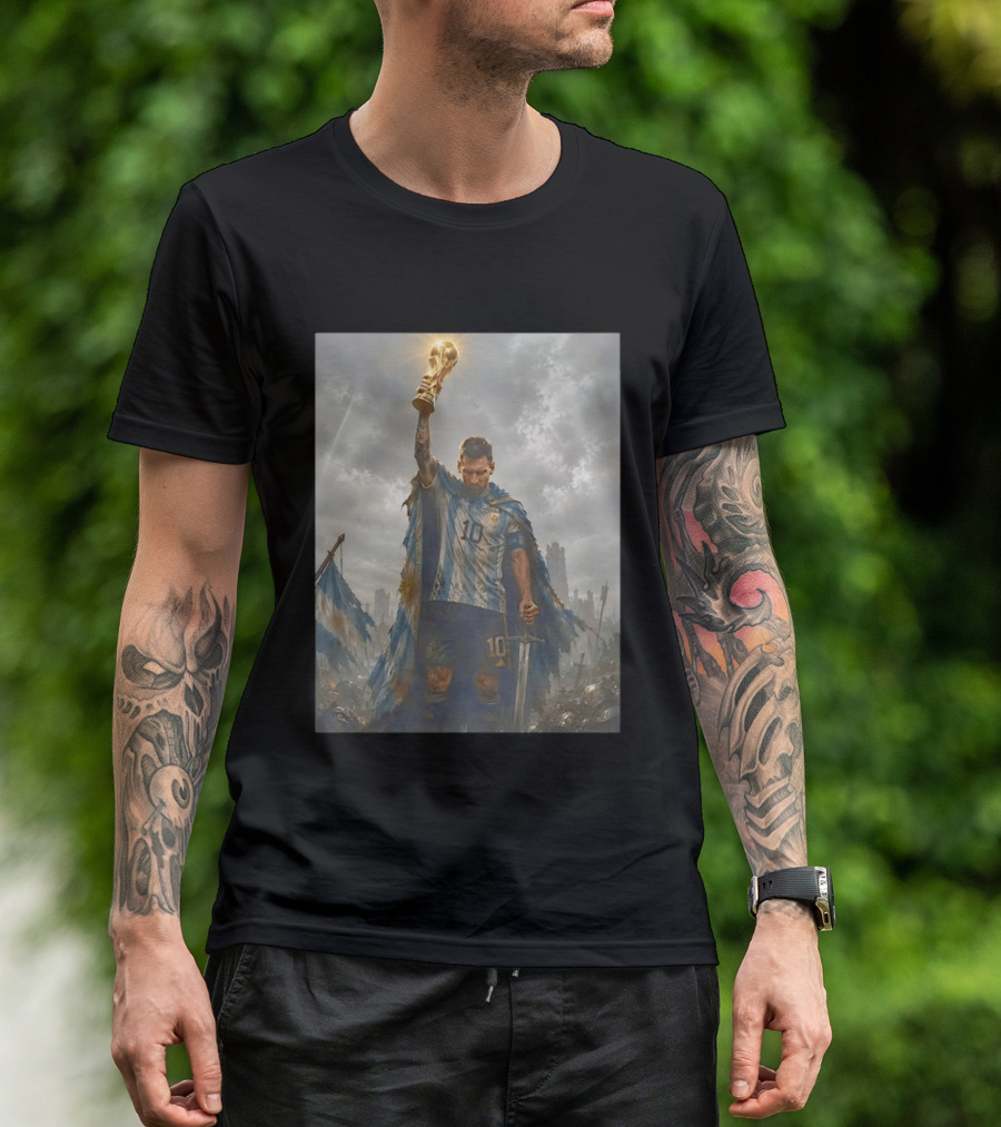 Lionel Messi Raising Trophy Argentina Number 10 Football Legend T-Shirt