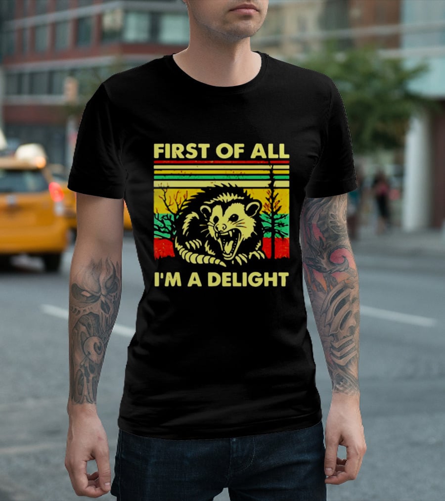 First Of All I'm A Delight Opossum Retro Stripes T-Shirt