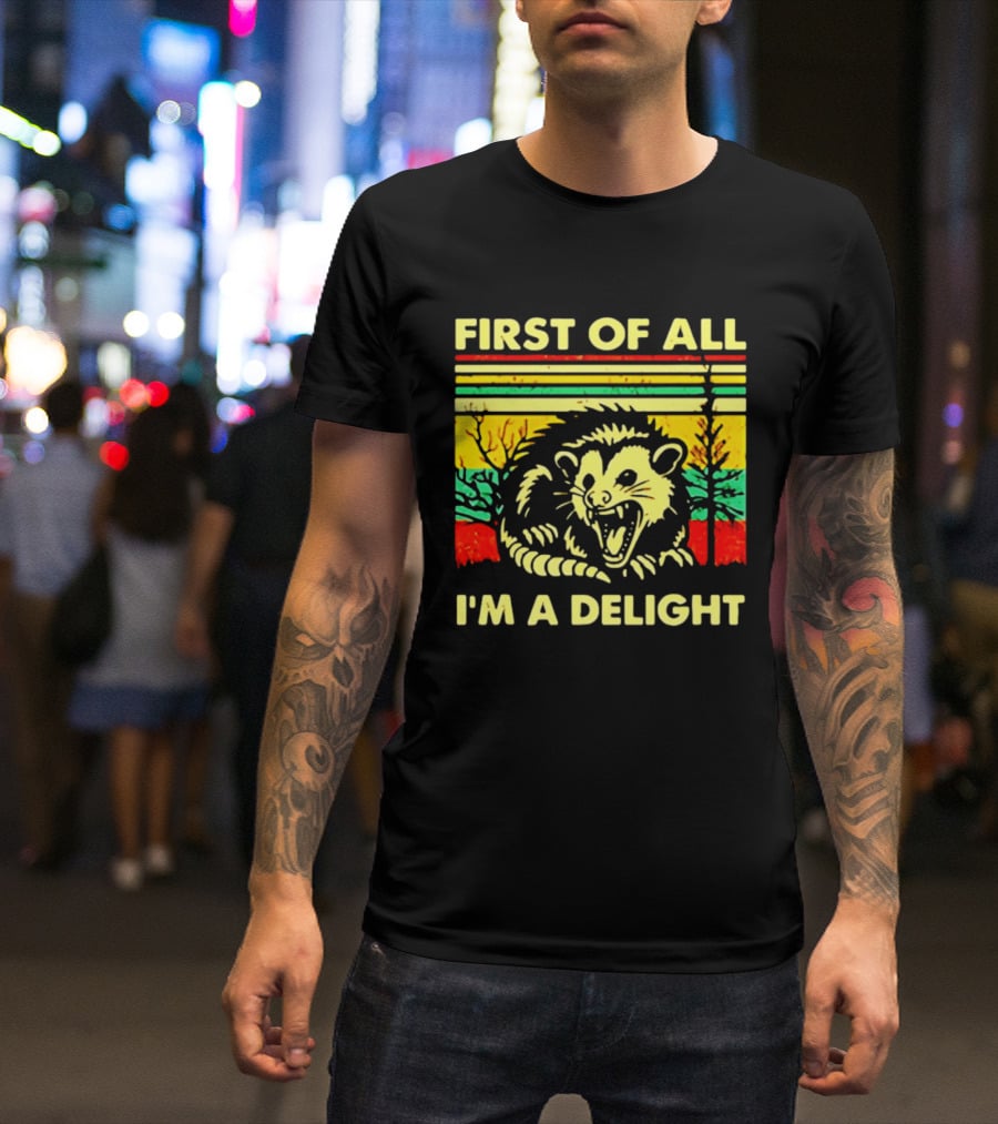 First Of All I'm A Delight Opossum Retro Stripes T-Shirt