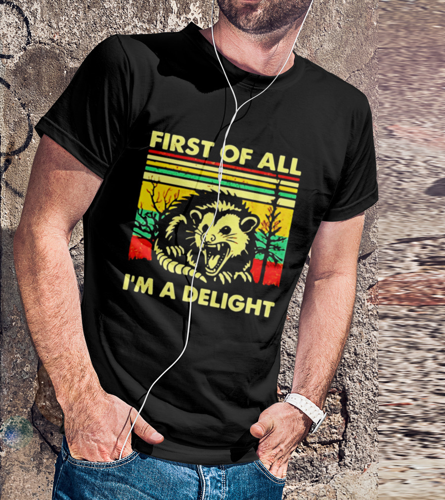 First Of All I'm A Delight Opossum Retro Stripes T-Shirt