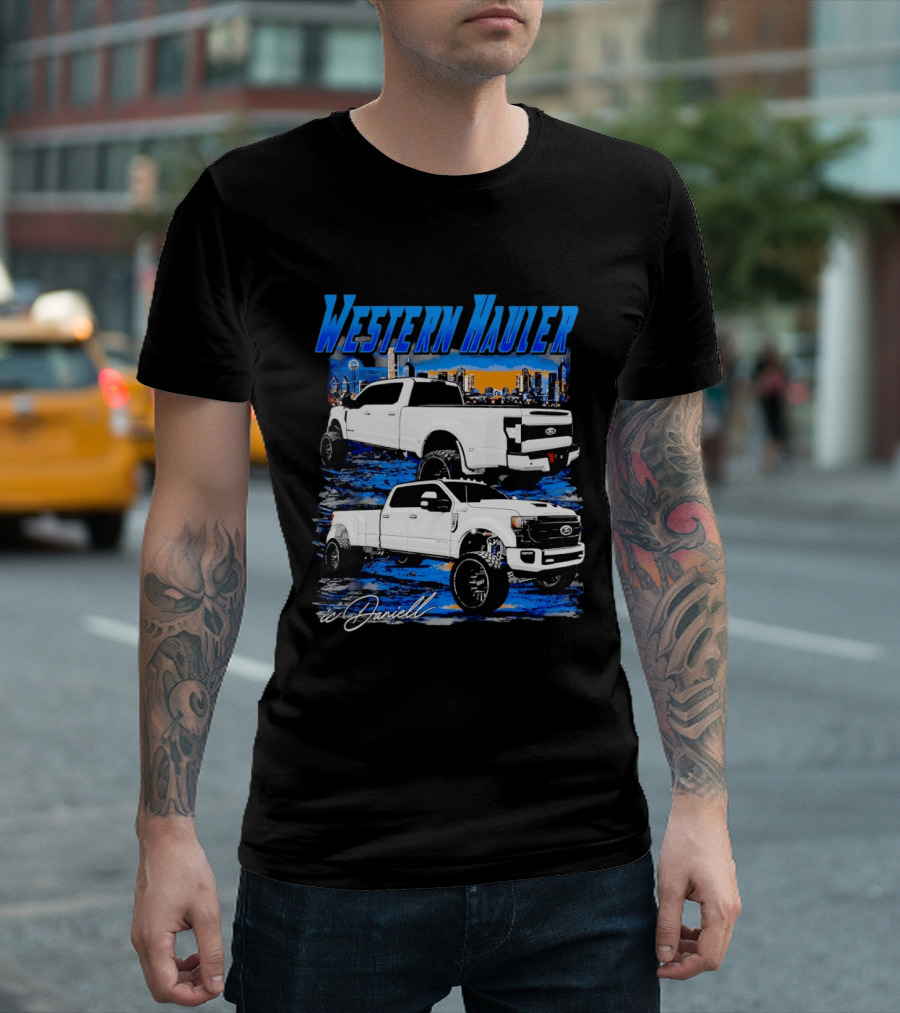 Western Hauler Ford Truck City Skyline Art By Danielle T-Shirt