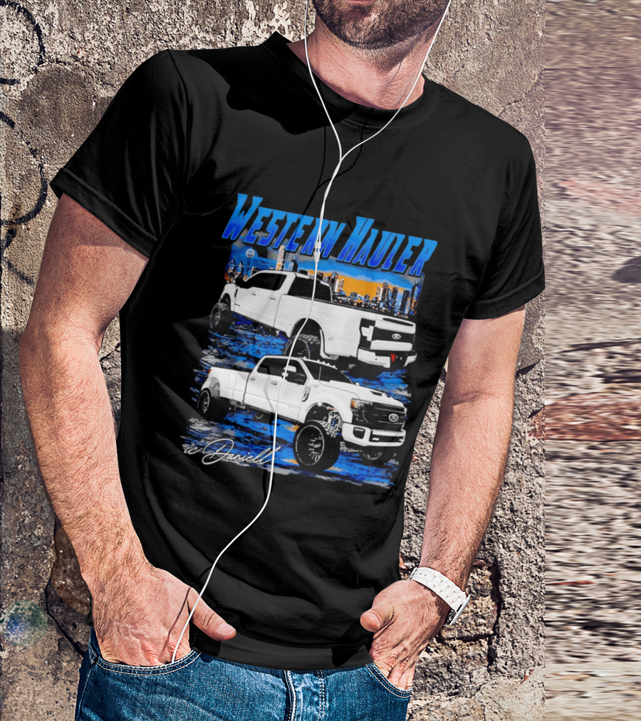 Western Hauler Ford Truck City Skyline Art By Danielle T-Shirt
