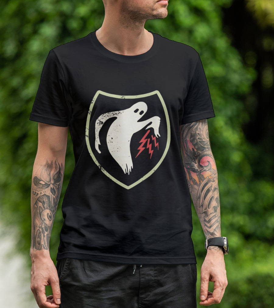 Ghost Reaching Lightning Bolts Shield T-Shirt