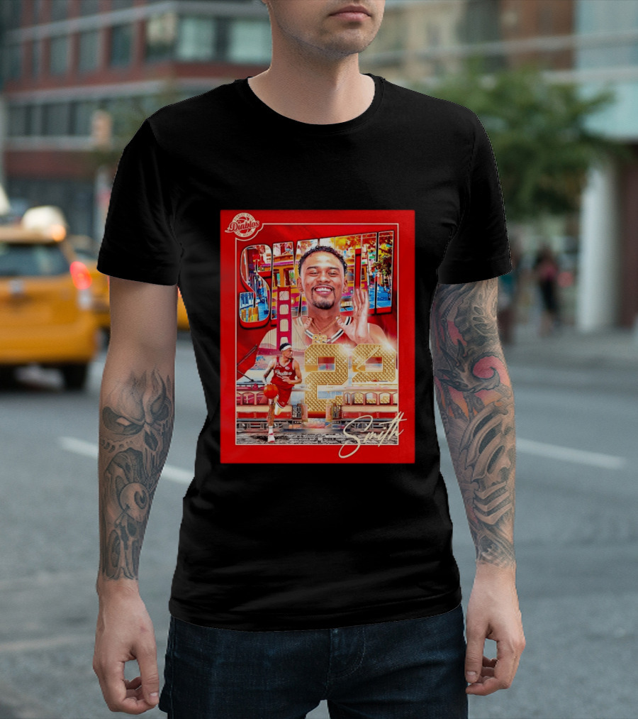 Tyrus Smith Diablos Rojos 24 Basketball San Francisco Bridge T-Shirt
