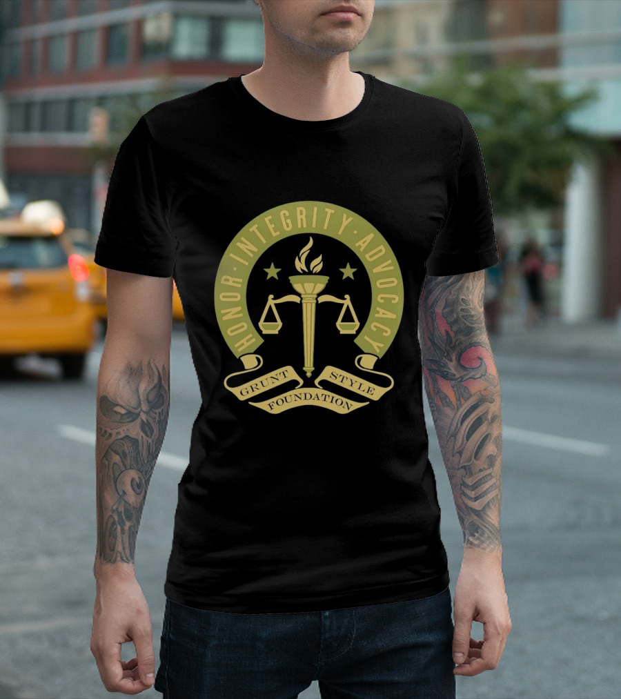 Grunt Style Foundation Honor Integrity Advocacy Symbol With Torch And Scales T-Shirt