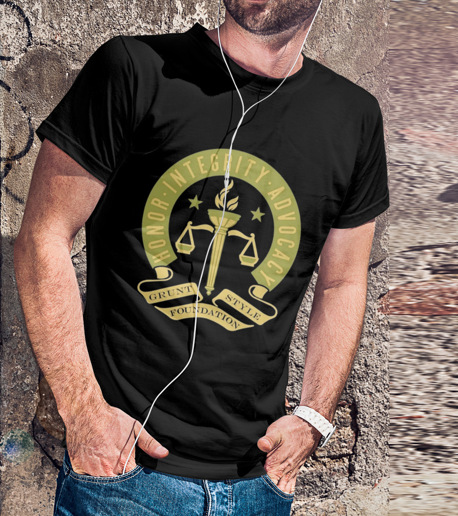 Grunt Style Foundation Honor Integrity Advocacy Symbol With Torch And Scales T-Shirt