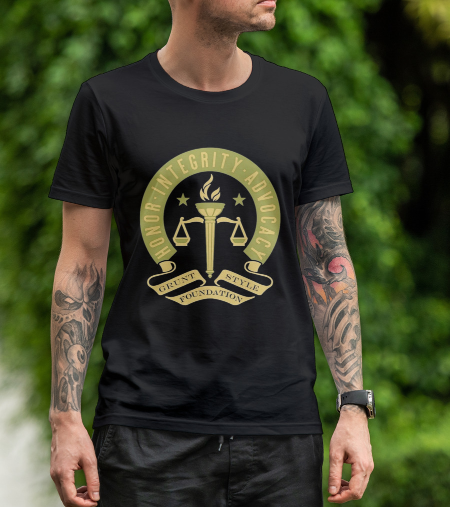 Grunt Style Foundation Honor Integrity Advocacy Symbol With Torch And Scales T-Shirt