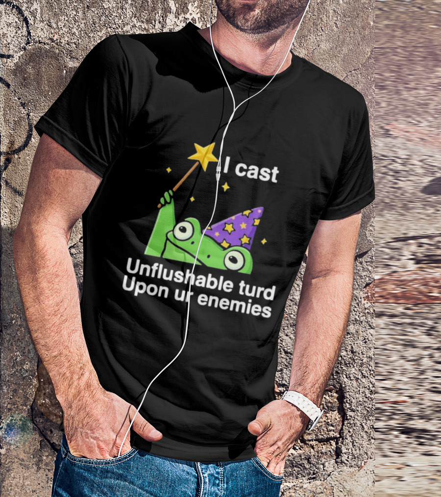 I Cast Unflushable Turd Upon Ur Enemies Frog Wizard Wand Stars Purple Hat T-Shirt