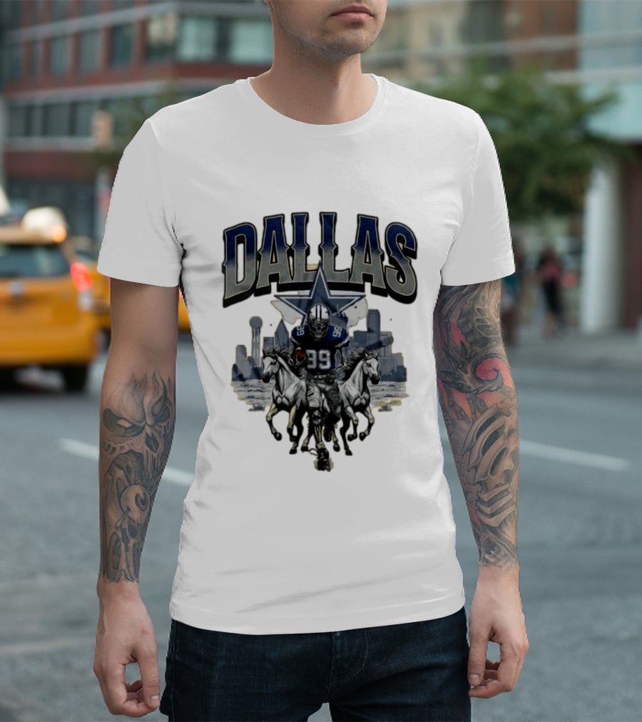Dallas Cowboys Gameday Skeleton Football Player With Horses And Skyline T-Shirt