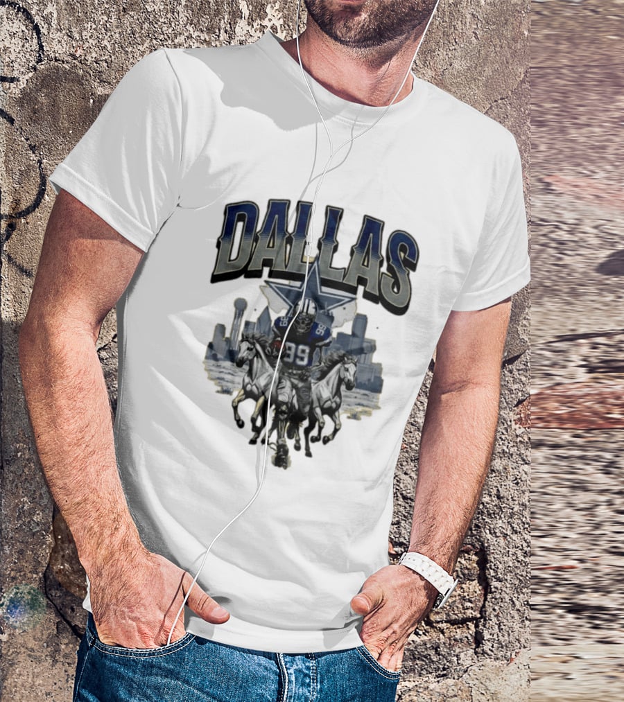 Dallas Cowboys Gameday Skeleton Football Player With Horses And Skyline T-Shirt