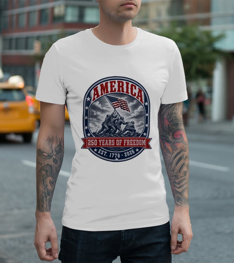 America 250 Years Of Freedom Iwo Jima Flag Raising Est 1776 2026 T-Shirt