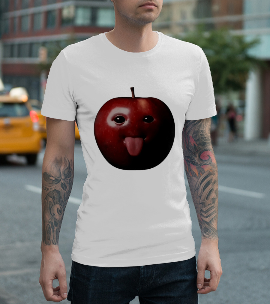 Apple Sticking Out Tongue Funny Fruit Face T-Shirt