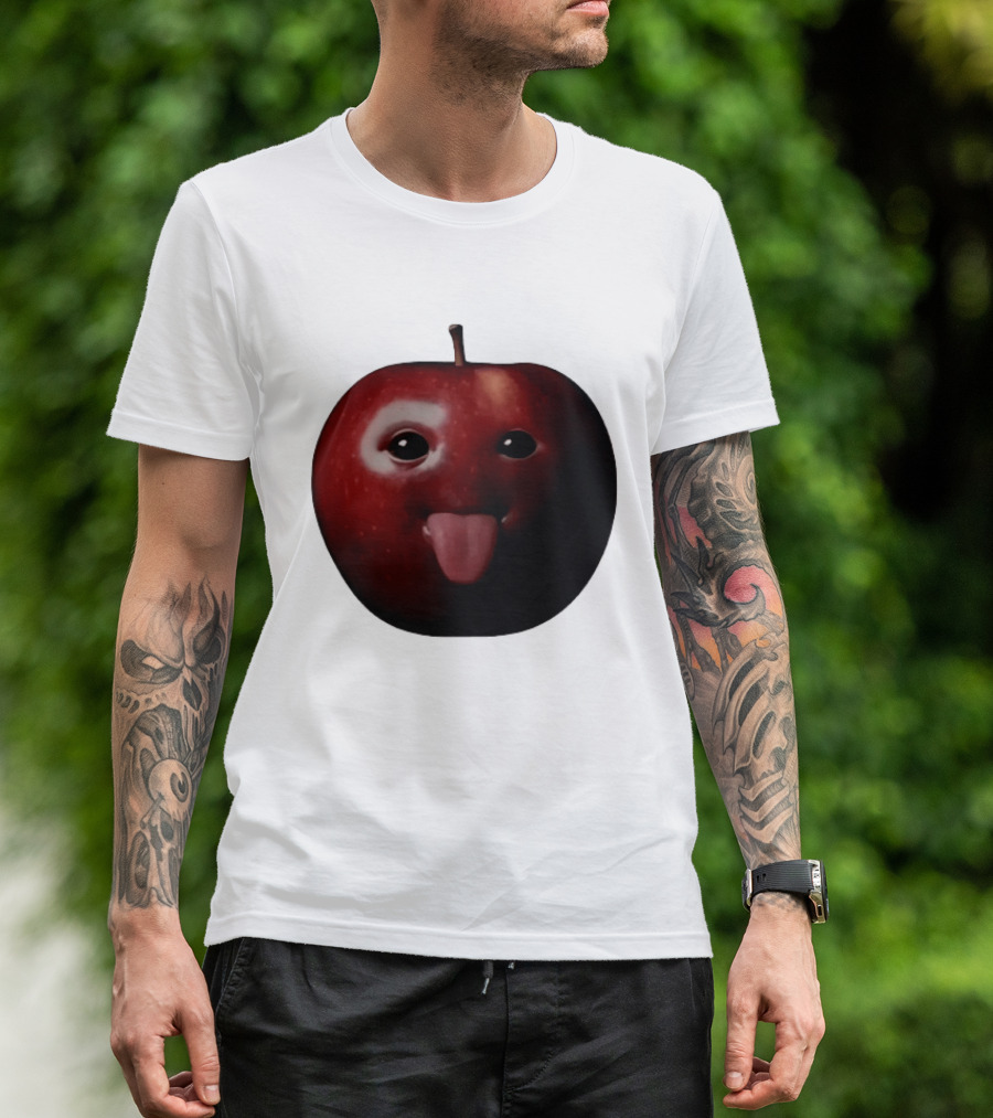 Apple Sticking Out Tongue Funny Fruit Face T-Shirt