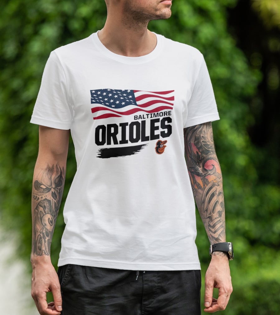 Baltimore Orioles American Flag MLB Team T-Shirt