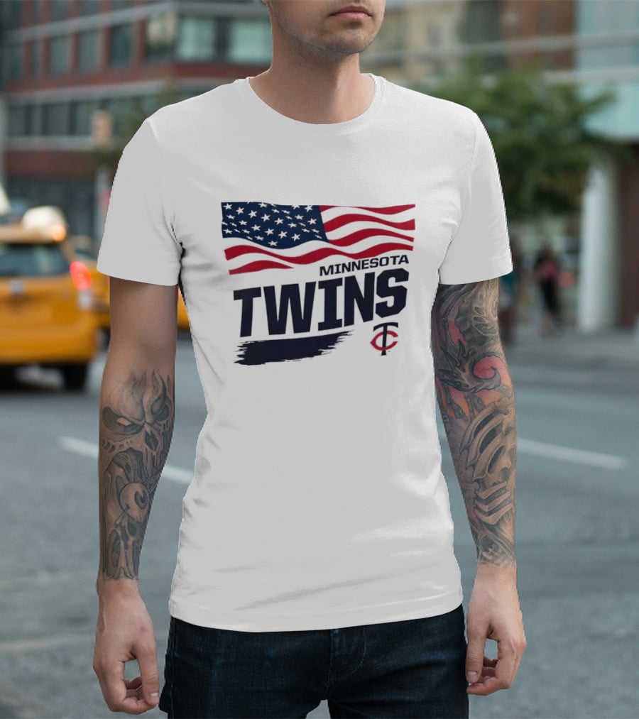 Minnesota Twins Waving American Flag MLB Team T-Shirt