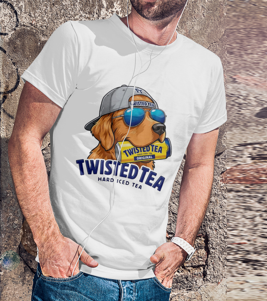 Twisted Tea Hard Iced Tea Golden Retriever With Can And Sunglasses T-Shirt