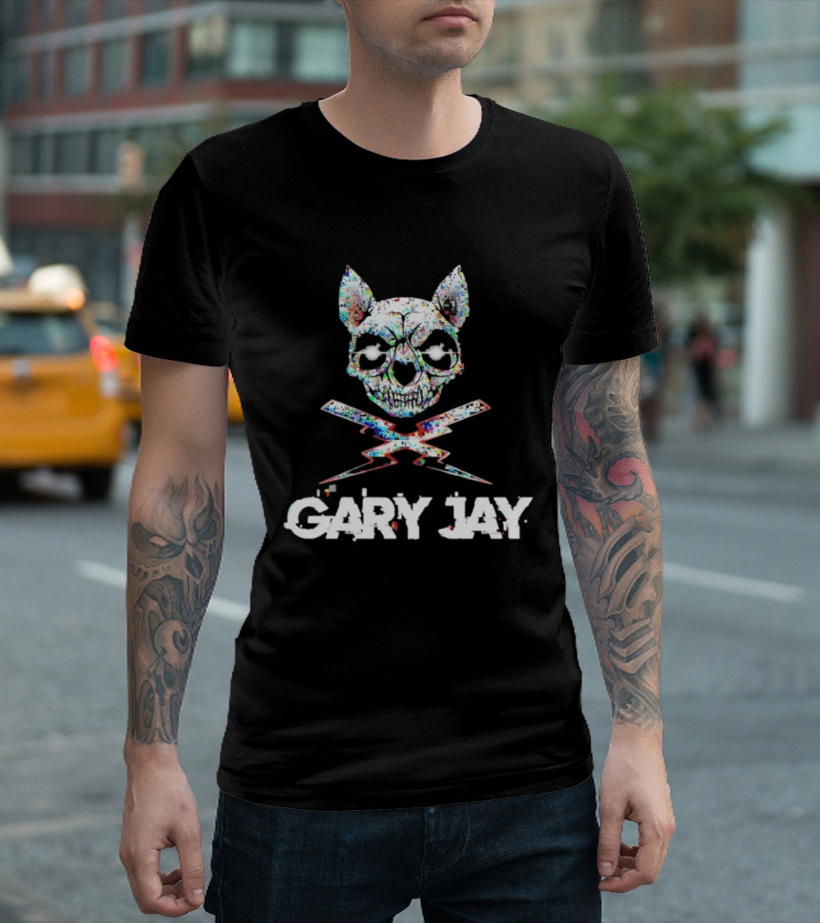 Gary Jay Glitch Skull Lightning Edgy Vivid T-Shirt