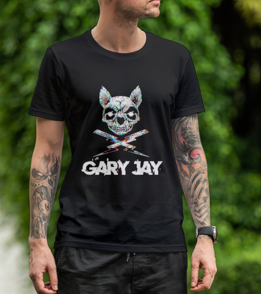 Gary Jay Glitch Skull Lightning Edgy Vivid T-Shirt