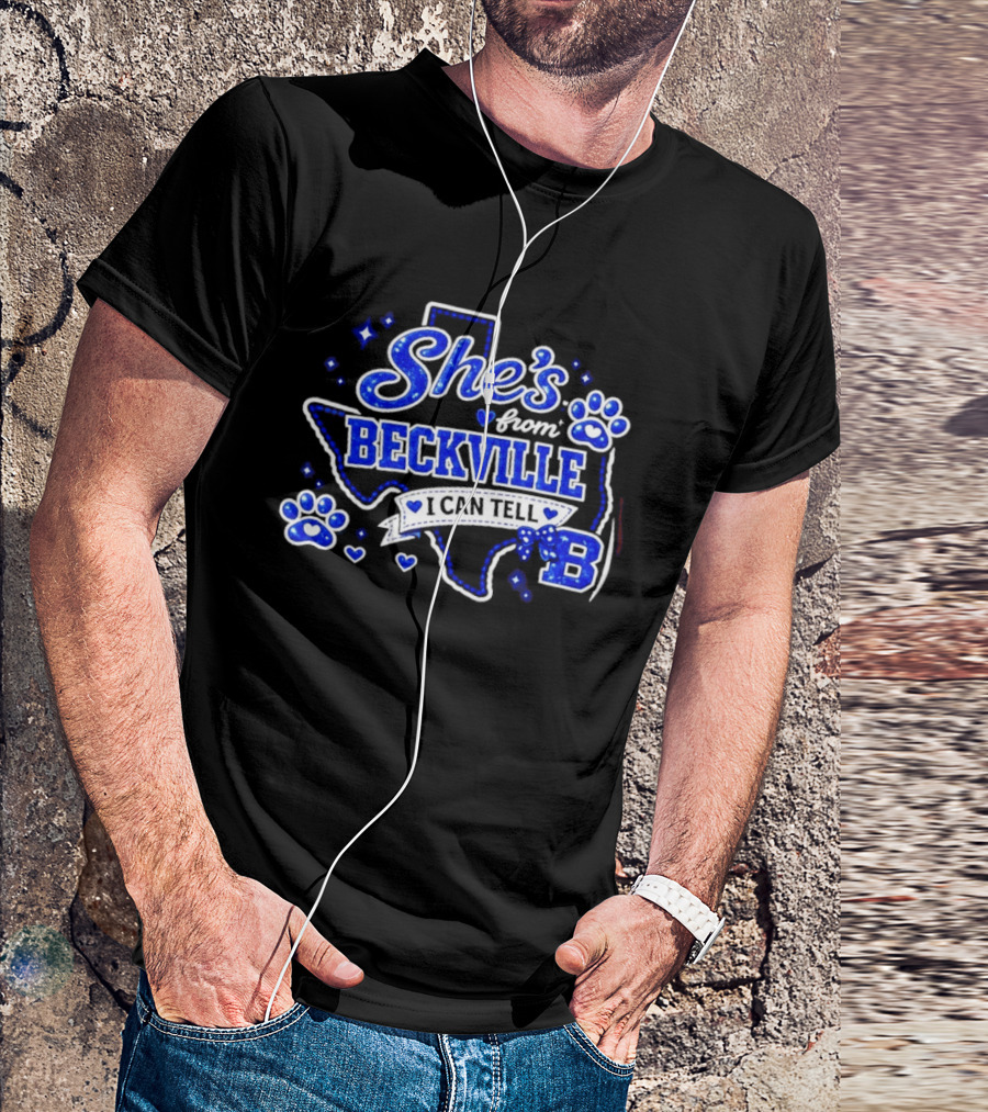 She's From Beckville I Can Tell Texas Pride Paw Prints Hearts T-Shirt