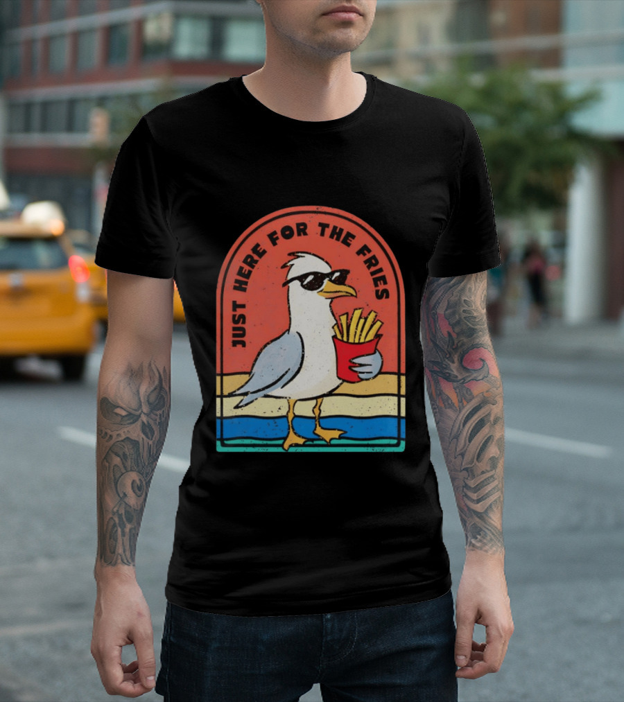 Just Here For The Fries Seagull With Sunglasses And French Fries T-Shirt