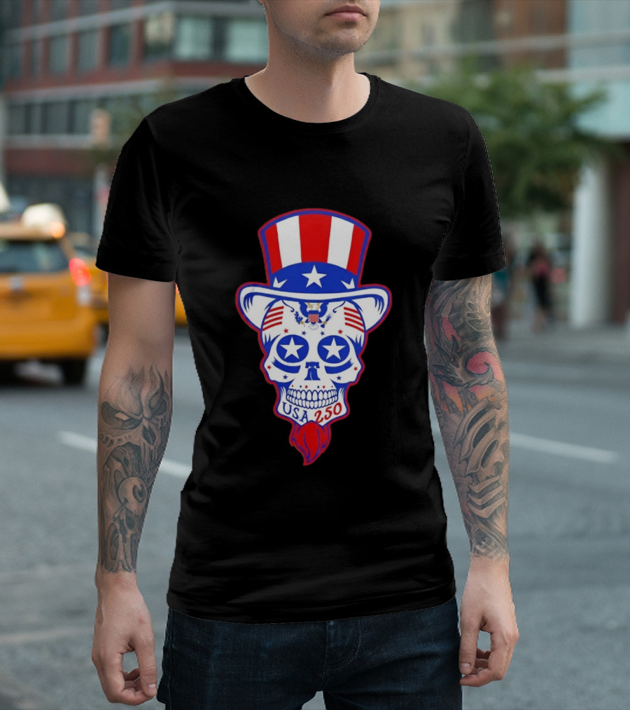 Uncle Sam Skull Stars Stripes USA 250 Patriotic T-Shirt