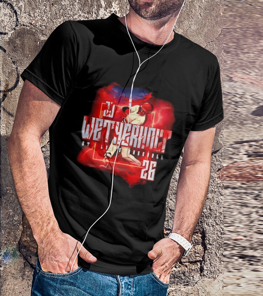 JJ Wetherholt 26 St. Louis Baseball Slugger Swing Lightning T-Shirt