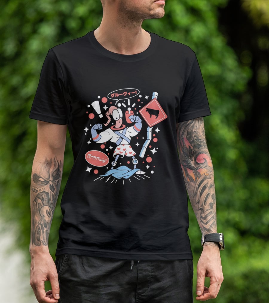 Earthworm Jim Groovy Boxer Shorts Cow Sign T-Shirt