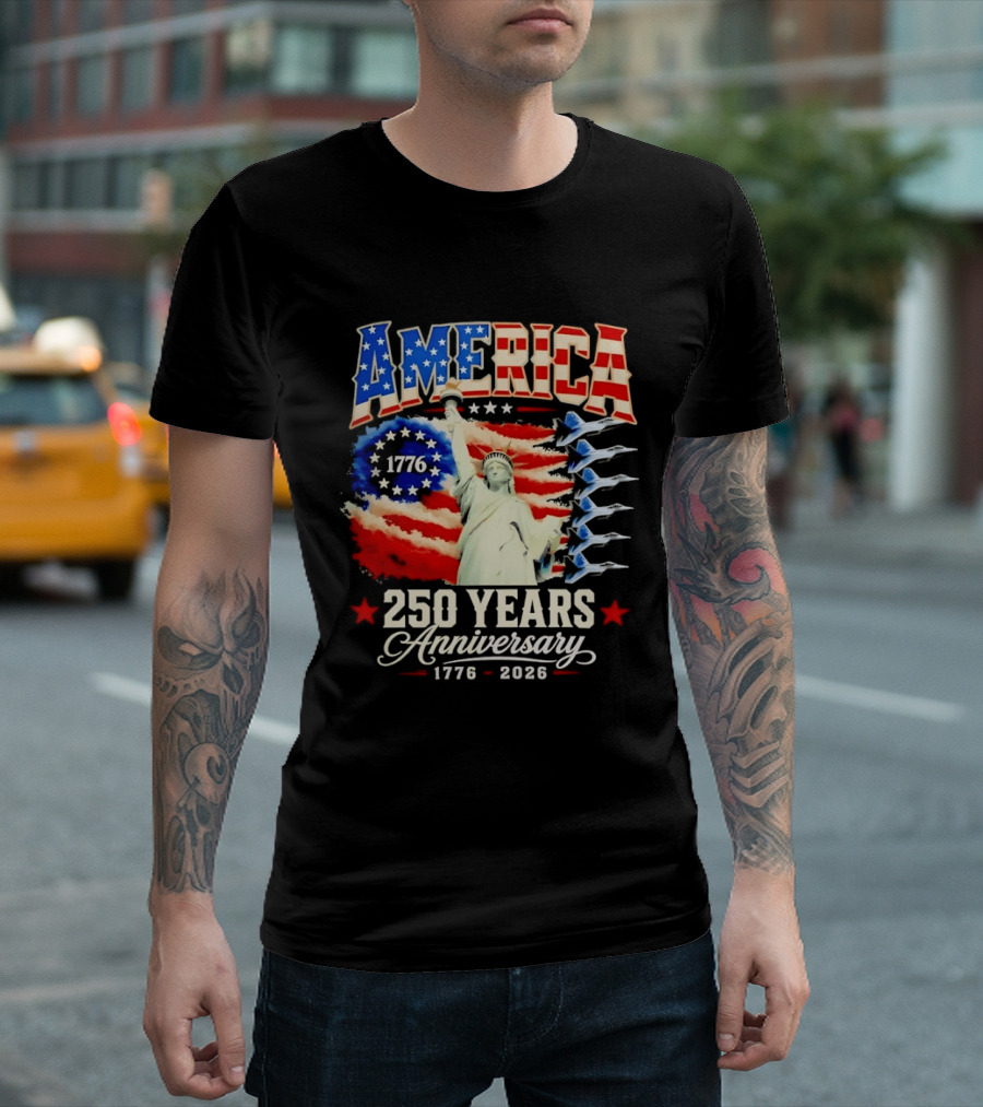 America 250 Years Anniversary 1776 2026 Statue Of Liberty Fighter Jets T-Shirt