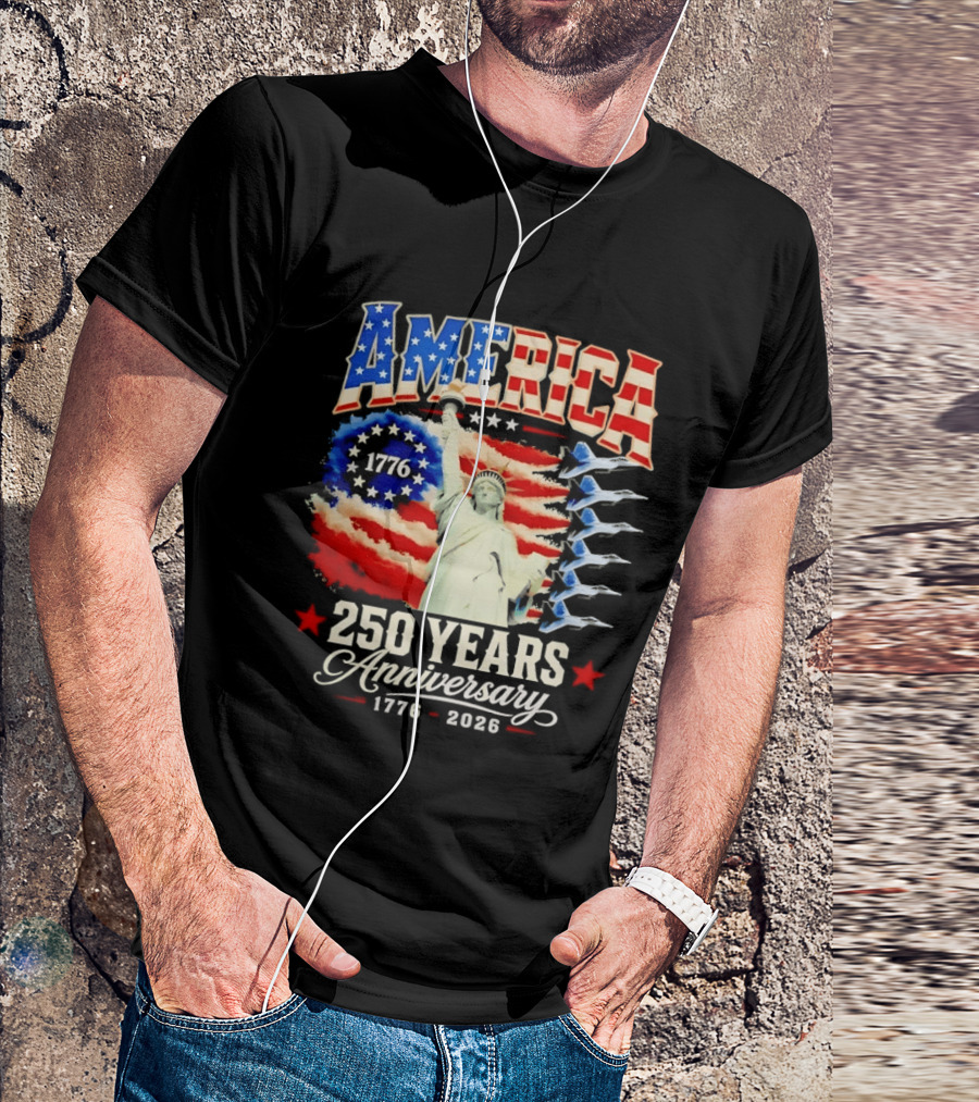 America 250 Years Anniversary 1776 2026 Statue Of Liberty Fighter Jets T-Shirt