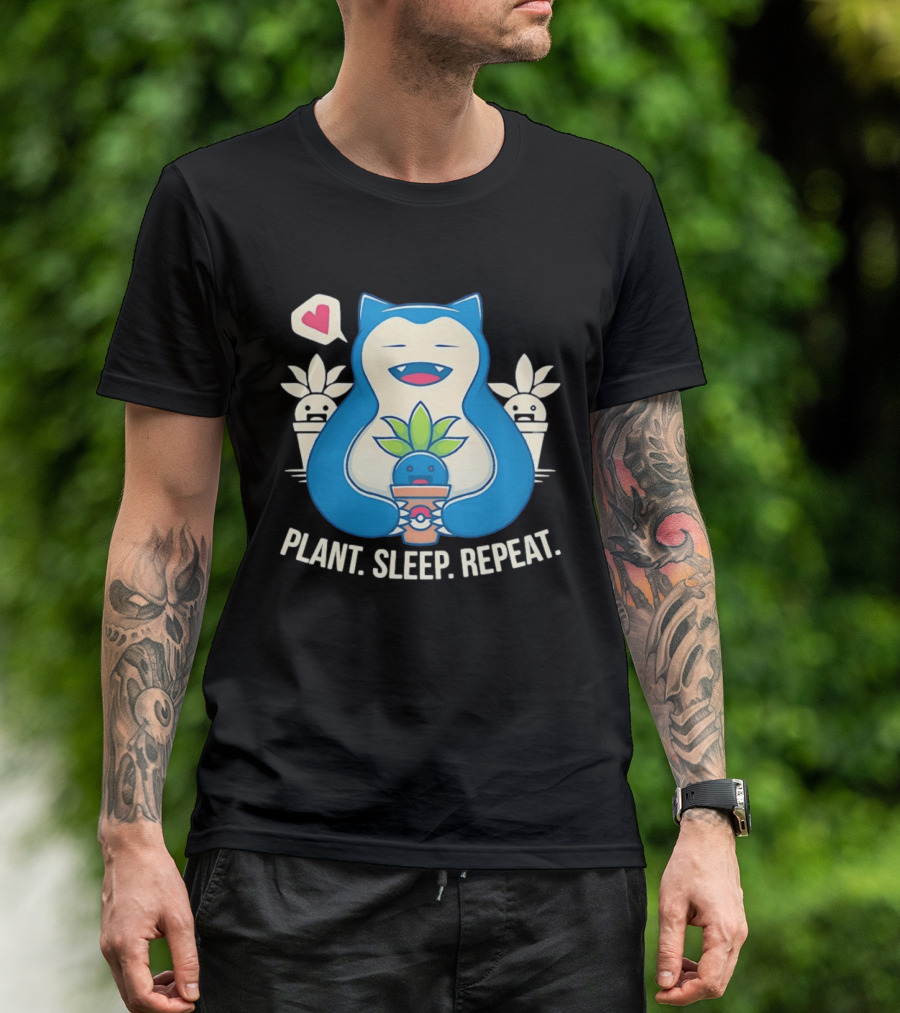 Snorlax Plant Sleep Repeat Heart Loving Plant Characters T-Shirt