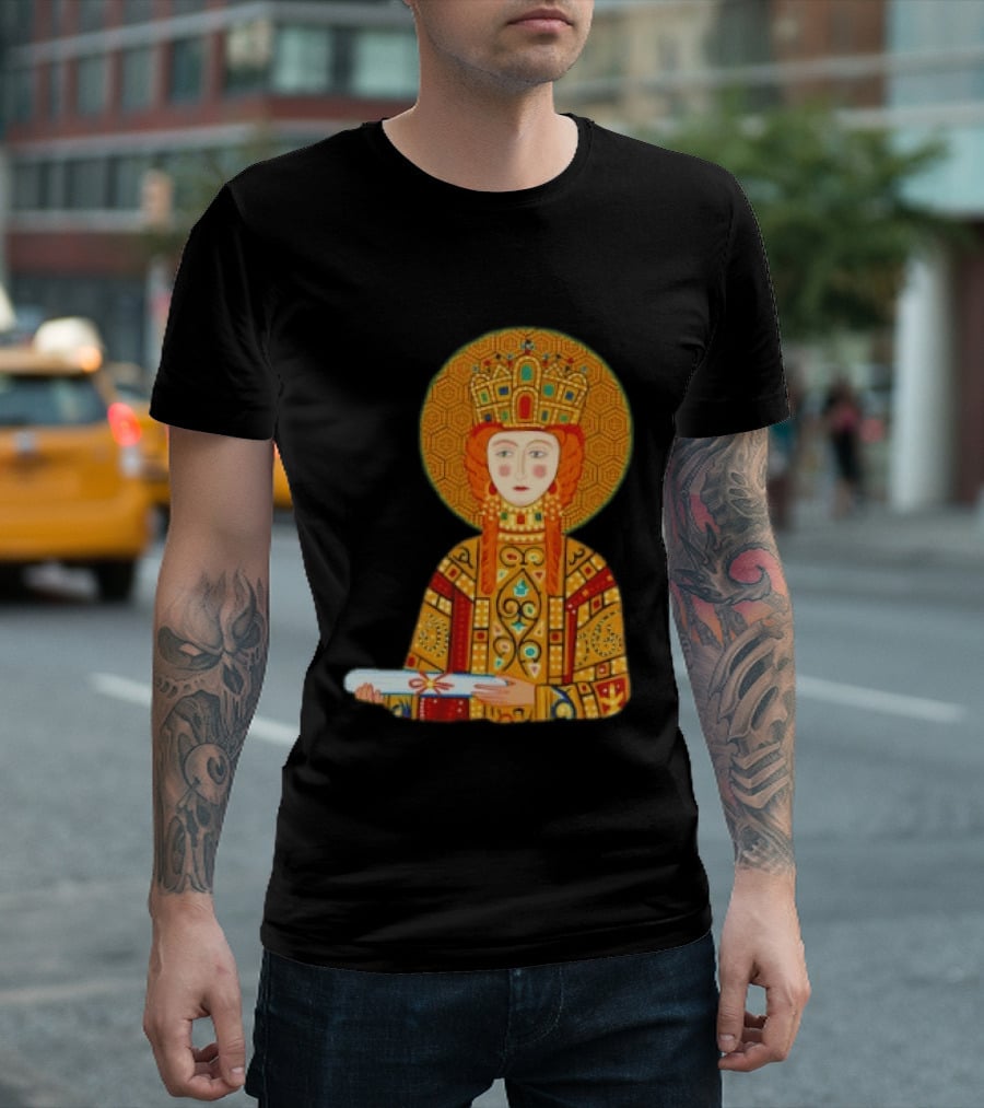 Byzantine Empress Eirene Colorful Regal Icon With Golden Crown And Scroll T-Shirt