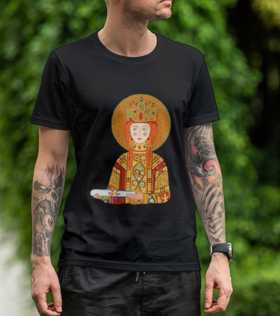 Byzantine Empress Eirene Colorful Regal Icon With Golden Crown And Scroll T-Shirt
