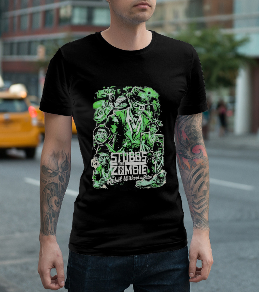 Stubbs The Zombie Rebel Without A Pulse Neon Green Horror Comic T-Shirt