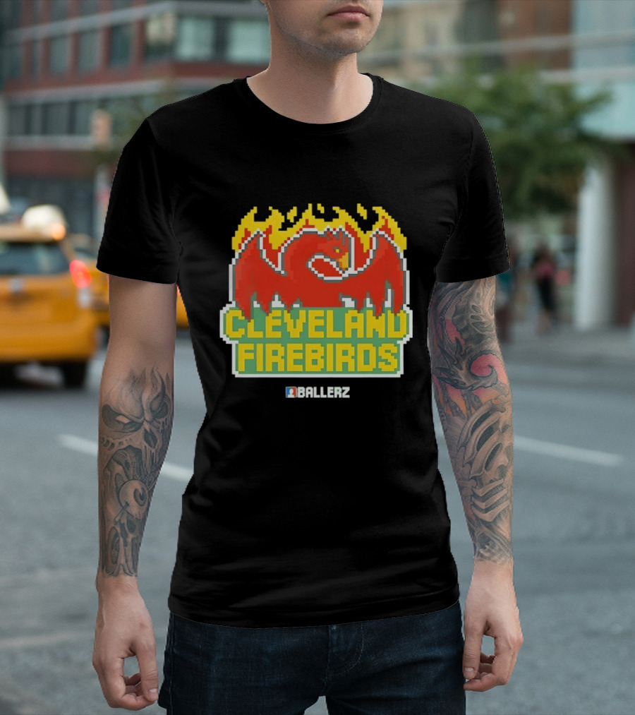 Cleveland Firebirds Ballerz Pixel Dragon Flame T-Shirt
