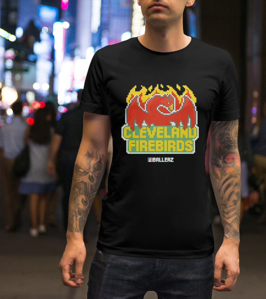 Cleveland Firebirds Ballerz Pixel Dragon Flame T-Shirt